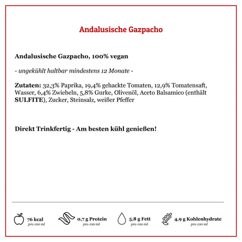 Leckere Andalusische Gazpacho, 100% vegan trinkfertig, perfekt für Unterwegs | Suppdiwupp